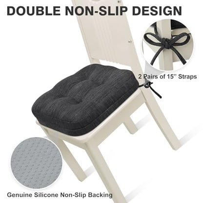 Shinnwa Dining Chair Cushions Set of 2, Dual-Layer Memory Foam Kitchen Chair Cushions, Patented Design Seat Pads with Ties, 16.5 x 16.5 x 3.5in, 2 Pack, Charcoal - color: Charcoal, size: 2 Count (Pack of 1)