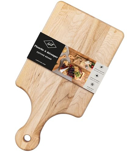 Labell Canadian Maple Wood Cutting Board with Handle, 7 x 14 x 0.75 in | Small, Multi-Purpose Charcuterie Board, Flat Paddle, for Meat, Cheese, Veggies - size: Small (7" x 14")