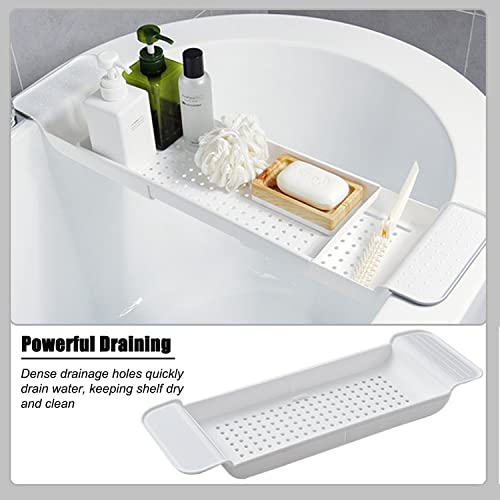 Expandable Drain Bath Shelf Caddy Tray, Multifunctional Plastic Bathtub Tray Bathroom Organizer Simple Stylish Bathtub Storage Rack for Candle Towel, Book, Wine, Phone, Shower - color: White - 1pcs