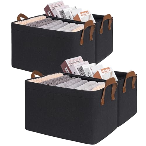CHICVITA 4-Pack Fabric Storage Baskets for Shelves, Metal Frame, Black | 16 ¾" L x 11" W x 9 ¾" H, Collapsible Design, Clothes, Toys & Towel Storage, Bedroom & Living Room Organization - color: Black 4-Pack, size: 16 ¾" L x 11" W x 9 ¾" H
