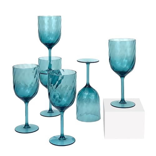 Yalin Set of 6 Unbreakable 15 oz Acrylic Plastic Wine and Water Tumbler Stackable Goblets. (Cyan, 15 oz) - color: Cyan, size: 15 oz