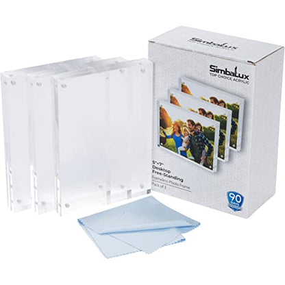 SimbaLux Magnetic Acrylic Picture Photo Frame 5x7 inches Clear Edge, 3 Pack | Clear Glass Like, Double Sided Frameless Desktop Floating Display, Free Standing, Easy to Change - size: 5" x 7" 3-Pack