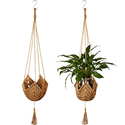 Shappy 2 Pack Boho Macrame Plant Hanger, Large Hanging Planter Plant Holder Pot Hanger Hanging Basket Wall Planters, Plants Lover Gift for Indoor Garden (Classic,Brown) - color: Jute Color, size: Style A