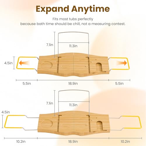 Dreamland Bamboo Bathtub Tray Caddy | Light bamboo material, cross tub design, bathroom bath supplies storage - color: Bamboo Natural - B, size: Medium