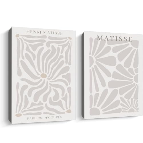 Matisse Beige Posters Beige Modern Painting Abstract Matisse Art Poster Mid Century Canvas Wall Art Neutral Matisse Prints Minimalist Matisse Wall Art Neutral Artwork 16x24inx2 with Framed - color: Matisse Beige Posters Framed