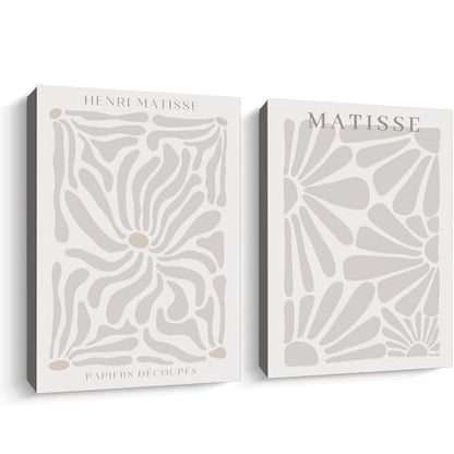 Matisse Beige Posters Beige Modern Painting Abstract Matisse Art Poster Mid Century Canvas Wall Art Neutral Matisse Prints Minimalist Matisse Wall Art Neutral Artwork 16x24inx2 with Framed - color: Matisse Beige Posters Framed