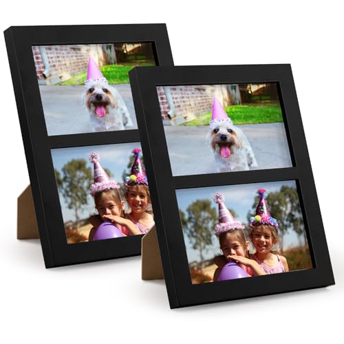 Golden State Art, 4x6 Double Picture Frame, Display Two 4x6 Photos (Black) | Solid Wood - Real Glass For Tabletop Or Wall Mounting (Black, 2 Pack) - color: Black, size: 2 Openings 4x6 (2 Pack)