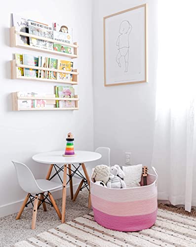 OrganiHaus Round Toy Basket & Blanket Basket, Cotton Rope 20x13" | 3-Toned Pink - Round Cotton Rope Basket, 20x13" - color: 3-toned Pink, size: Wide