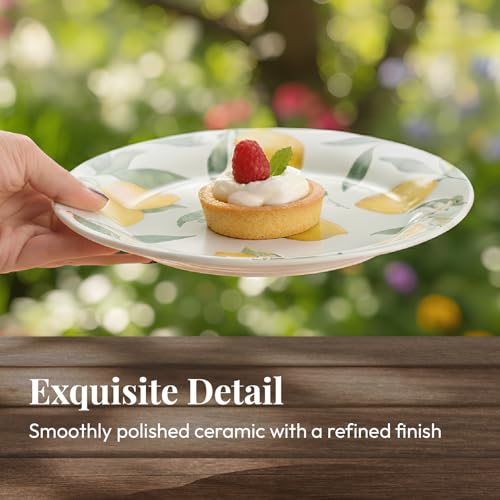 Bico Lemon Dreams Salad Plates Set of 4, 8.75 Inch Ceramic Dessert Plates for Salad, Appetizer, Side Dishes, Microwave and Dishwasher Safe, Gift for Housewarming and Thanksgiving - color: Lemon Dreams