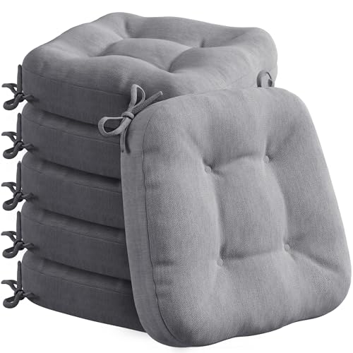 Codi Dining Chair Cushions 6 Pack, Thick Memory Foam Kitchen Seat Pads | 3.5-inch triple-layer comfort, Non-slip backing, Secure ties, Removable washable covers, 16.5"x16.5" D-shaped, Grey - color: Grey-new, size: Pack of 6