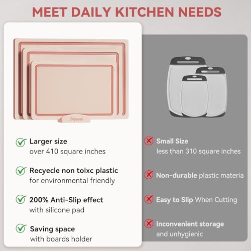 Empune 3-Piece Plastic Cutting Boards for Kitchen - Thick & Non-Slip Chopping Board Set with Juice Grooves, Dishwasher Safe, BPA Free, Includes Large & Small Sizes, Pink - color: Pink