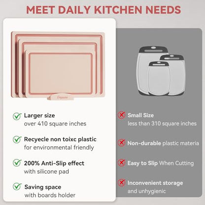 Empune 3-Piece Plastic Cutting Boards for Kitchen - Thick & Non-Slip Chopping Board Set with Juice Grooves, Dishwasher Safe, BPA Free, Includes Large & Small Sizes, Pink - color: Pink
