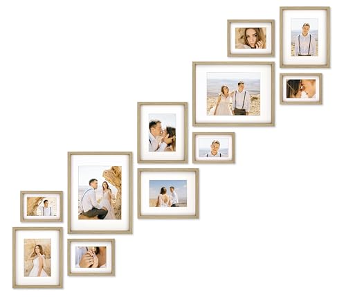 VELISTA 11 Piece Stair Picture Frame Set for Wall – Shadow Box Stairwell Gallery Wall Frame Set –Rustic Stairway Décor for Walls –Wooden Ladder Picture Frames - Farmhouse Staircase Wall Décor(Oak) - color: Oak, size: Staircase Gallery Wall