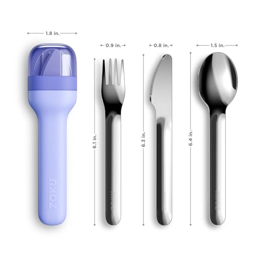 Zoku Pocket Utensil Set Stainless Steel Fork, Knife, and Spoon in Case Blue - color: Blue