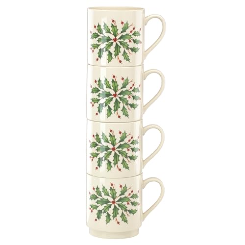 Lenox 853763 Holiday 4-Piece Stackable Mug Set, Christmas Dinnerware, Hosting - style: Stackable Mugs