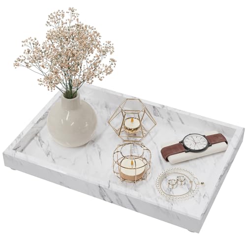Decorative Marble Tray for Counter, 11.8x7.9x1.2 in, Carrara White | Rectangle Natural Vanity Tray, Stone Decor Plate, Countertop Organizer for kitchen countertops, washstands and bathrooms - color: Carrara White