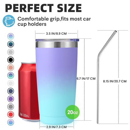 Volhoply 20oz Stainless Steel Tumbler with Lid and Straw Bulk 4 Pack,Double Wall Insulated Travel Iced Coffee Mug Fits Cup holder,Powder Coated Cups for Cold Drinks,Gifts for Women（Purple Bule,4 Set） - color: Purple Bule