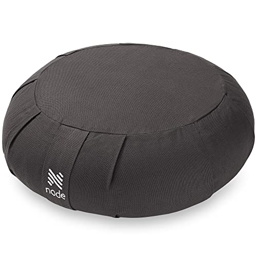 Zafu Meditation Cushion, 15" Round Buckwheat Yoga Pillow with Organic Cotton Cover - color: Gray