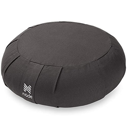 Zafu Meditation Cushion, 15" Round Buckwheat Yoga Pillow with Organic Cotton Cover - color: Gray