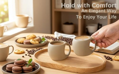 Cute Small Coffee Cups,Double Espresso Cup,4 oz,Neutral Beige,Set of 4 | SYJAN HOME Clay Espresso Mug with Handle,Mini Coffee Mug for Double Shots,Small Cappuccino,Latte,Cafe - color: Neutral Beige , 4 OZ