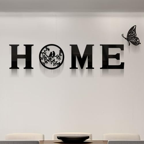 CrazyDeal Home Signs Decor Aesthetic Bird Wall Art Letter Wall decor for Living Room Bedroom Kitchen Farmhouse Wall Hanging Modern Decorations Large (Black Acrylic,49.2 X 15.7 Inch)