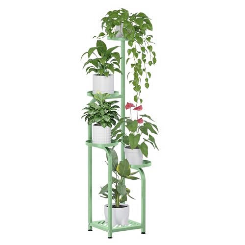 TOSKING 5-Tier Metal Plant Stand Indoor, Anti-Tip Corner Shelf, Sage Green | Wide base and heavy-duty shelves hold multiple pots,child & pet friendly for living room, balcony, patio, bedroom, garden - color: Sage Green, size: 5tier Sq