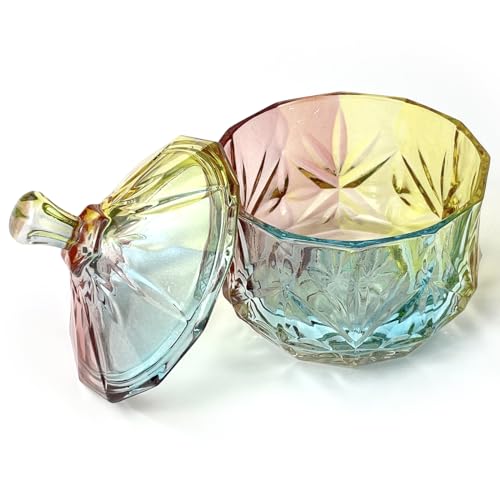 Colorful Crystal Glass Candy Snack Barrel Storage Jar Embossed Luxury Cookie Buffet Canister With Lids Jewelry Box Jar Biscuit Containers - color: Treasure Box-02