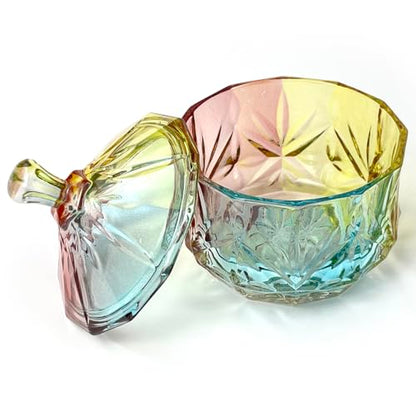 Colorful Crystal Glass Candy Snack Barrel Storage Jar Embossed Luxury Cookie Buffet Canister With Lids Jewelry Box Jar Biscuit Containers - color: Treasure Box-02