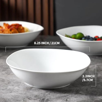 fMBB 4pcs Large Pasta Bowls, 35 OZ Porcelain Deep Dinner Plates, Big Salad Bowls Set, House-warming Dinnerware, Dishwasher, Microwave, Oven Safe - color: Square8.25"