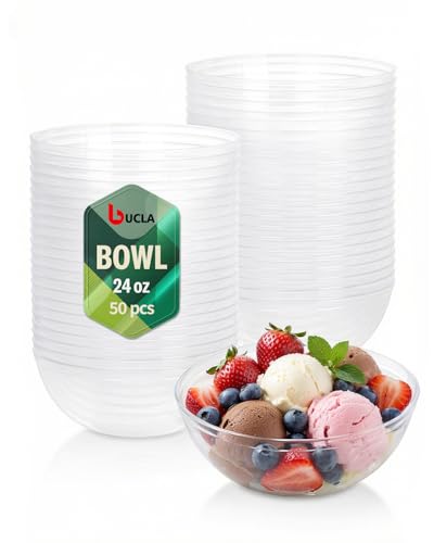 bUCLA 50 Pack Clear Plastic Serving Bowls - 24oz Disposable Salads, Cereal, Fruit, Dessert & Soup Bowls for Wedding & Party - color: Clear, size: 24oz
