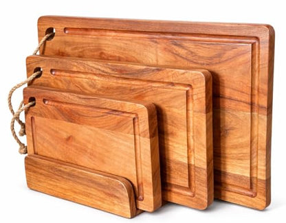 Acacia Wood Cutting Board Set of 3, Wooden Chopping Boards, 15x10" | Large Wooden Chopping Boards for Meat, Vegetables, Cheese & Charcuterie, Heavy Duty - color: Natural, size: 15x10"