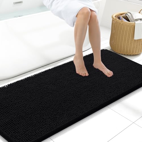 Arotive Bathroom Rugs 59x20, Soft Absorbent Shaggy Chenille Bath Rugs | Black, Machine Washable Rubber Backing Bath Mats for Bathroom Floor Tub and Shower Home Decor Accessories - color: Black, size: 59" X 20"