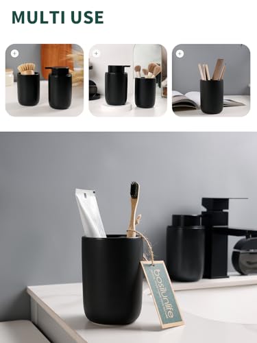 Bosilunlife Soap Dispenser and Toothbrush Holder Set - 11Oz Foam Soap Dispenser Pump Ceramic Bathroom Counter Soap Toothbrush Holder Set Black Bathroom Accessories Set - color: Black-cylinder Foam