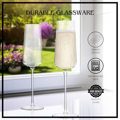 ARTLAND Soho Optic 8.5 oz Champagne Flute, Set of 4 - Modern Stemmed Glasses - Ideal for Weddings, Parties, Mimosas, Prosecco, Sparkling Wine, Excellent Gift Idea, Dishwasher Safe (Clear) - color: Clear, style: Champagne Flute (4-Piece)
