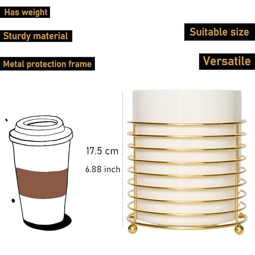Utensil Holder for Kitchen Counter Large Cooking Utensil Holder,Gold Ring Metal Frame and White Ceramics - color: White Gold, size: XL
