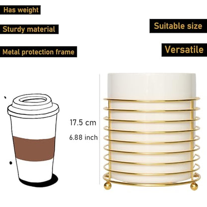 Utensil Holder for Kitchen Counter Large Cooking Utensil Holder,Gold Ring Metal Frame and White Ceramics - color: White Gold, size: XL
