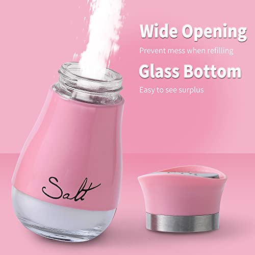 Salt and Pepper Shakers Set | Stainless Steel with Glass Bottle for Table, RV, Camp, BBQ, Set of 2, Pink - color: Pink
