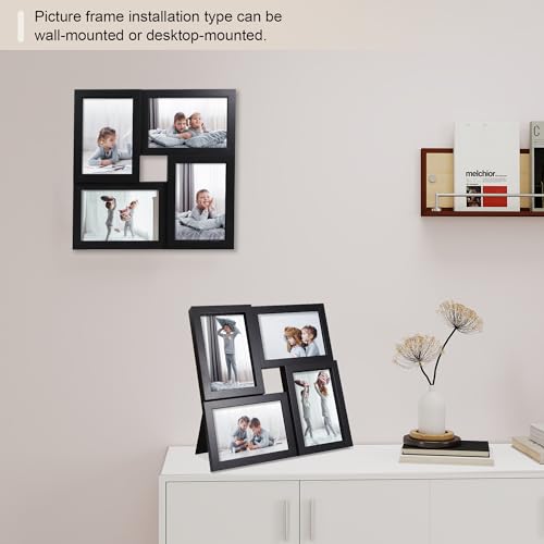 4x6 Picture Frames Collage 1 Pack, 4 Opening Multi Family Photo Collage Frames with Real Glass for Wall Hanging or Tabletop, Black - color: Black