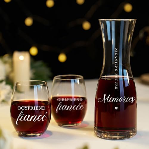 AW BRIDAL Engagement Gifts for Couples Wine Glasses Set, 2026 Fiance Gifts for Women and Newly Wed, Wedding Gift for Bride and Groom, Wine Decanter Set for Engagement and Bridal Shower - style: Wine Decanter-Fiance