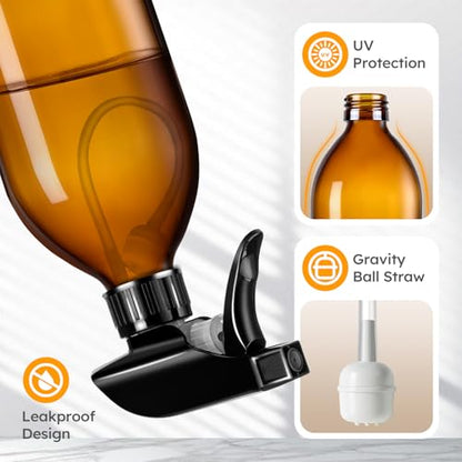 Tecohouse 360° 16 OZ Amber Glass Spray Bottles 2 Pack | 360° All-Angle Spray, Leakproof, Empty Refillable Containers for Cleaning Solutions, Plants, Facial Hydration, Hairs Care, - color: Amber