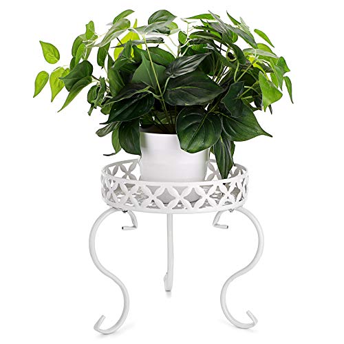 OwnMy White Metal Round Plant Stand Indoor Outdoor Iron Flower Pot Holder | Heavy Duty Indoor Floor Plant Stand, Decorative Flower Vase Stand, Small Planter Display Potted Rack for Home, Garden, Patio - color: White