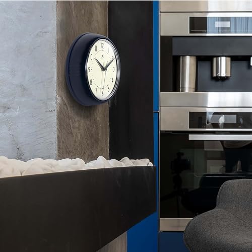 Infinity Instruments Retro 9.5 Inch Round Indoor Wall Clock, Navy Blue - color: Navy Blue, size: 9.5 Inch