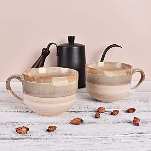 Bosmarlin Large Ceramic Coffee Mug Set of 2, Stoneware Jumbo Latte Mugs for Office and Home, 16 Oz, Dishwasher and Microwave Safe(Brown Grey, 2) - color: Brown Grey