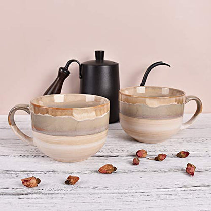 Bosmarlin Large Ceramic Coffee Mug Set of 2, Stoneware Jumbo Latte Mugs for Office and Home, 16 Oz, Dishwasher and Microwave Safe(Brown Grey, 2) - color: Brown Grey