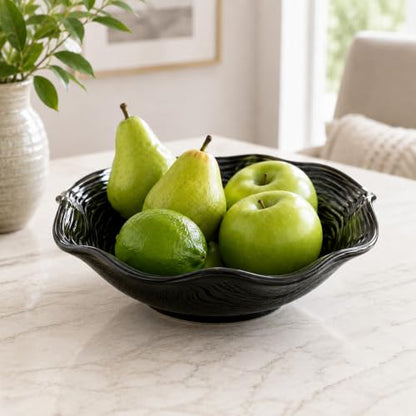 Decorative Bowl, 8" Black Ceramic Decor for Coffee Table & Entryway | Modern Home Decor, Tabletop Bowl
