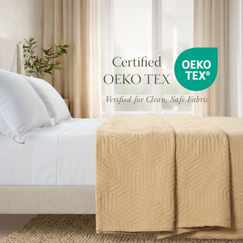 Threadmill Luxury Cotton Blankets for King Size Bed | All-Season Cozy 100% Cotton Blanket | Aster Jacquard Soft & Lightweight Coverlet fits California King Size Bed, 104x92 | Beige | 100% Cotton, Jacquard Pattern, 104x92 in, Breathable, Moisture-Wicking,
