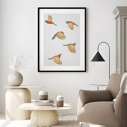 Vumyhuby 5-Piece Teal Wooden Bird Wall Art, Rustic Folk Flying Bird Decor - color: Teal