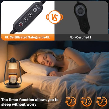 Candle Warmer Lamp with Timer and Dimmer for Scented Jar Candles | Metal candle warmer with 4 brightness levels, 2/4/8-hour timer and one 50W bulb for bedrooms, offices and living rooms - color: Candle Warmer Lamp