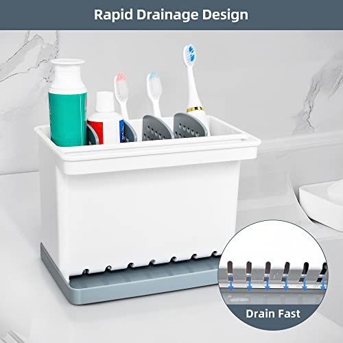 JOMOLA Kitchen Sink Organizer Dish Brush Sponge Holder Caddy Toothbrush Holders for Bathrooms Sinkware Kitchen Utensil Holder Sink Caddy Organizer with 4 Separate Dividers Removable Drain Tray (Grey) - color: Gray