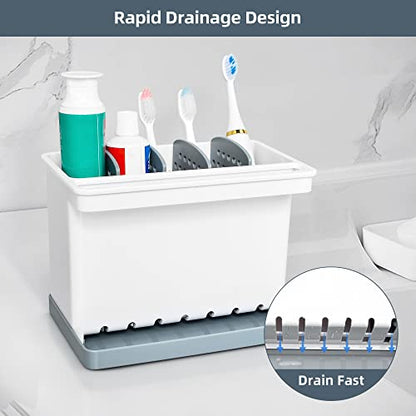 JOMOLA Kitchen Sink Organizer Dish Brush Sponge Holder Caddy Toothbrush Holders for Bathrooms Sinkware Kitchen Utensil Holder Sink Caddy Organizer with 4 Separate Dividers Removable Drain Tray (Grey) - color: Gray